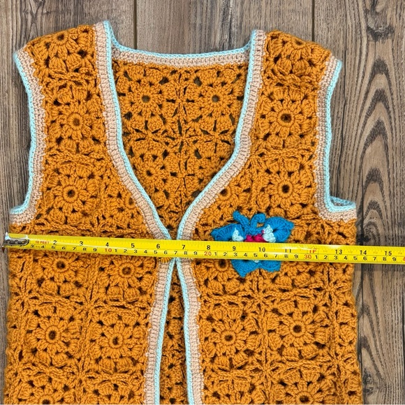 Handmade Crochet Granny Square Vest Boho Floral Butterfly Open Front - Picture 10 of 11